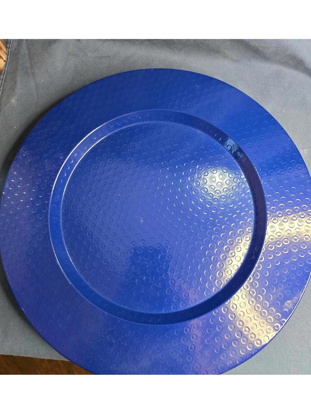 Set of 8 Vintage Blue Textured Aluminum 13" Charger Plates